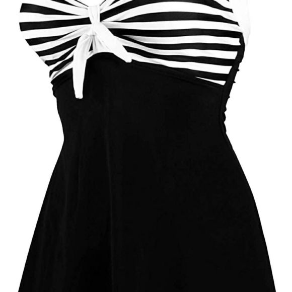 Cocoship Black/White Vintage One Piece Skirtini Cover-Up Skirted Swimsuit US 22 - Picture 5 of 8